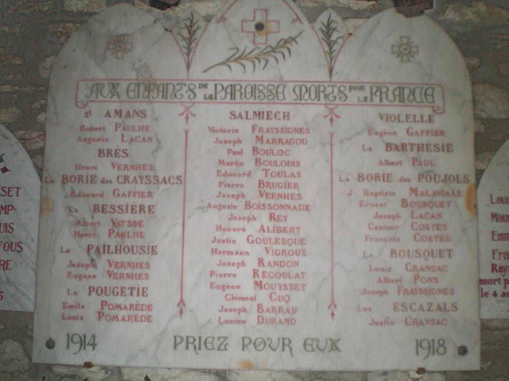 Plaque commémorative de l'église Saint-Amans de Salmiech